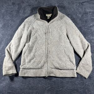 VTG Norm Thompson Zip SzL Wool Fleece Fisherman Sweater Cream Brown Outdoors 90s